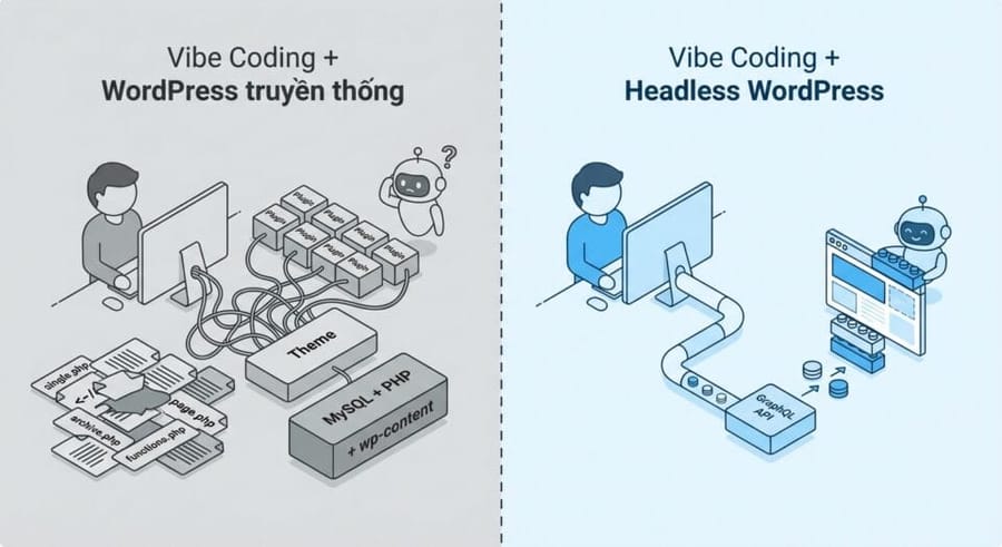 Tách WordPress khỏi frontend sẽ hỗ trợ vibe coding thuận tiện hơn