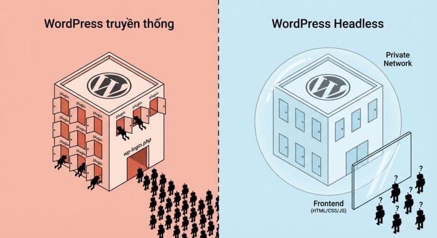 WordPress headless có ít rủi ro bị tấn công hơn